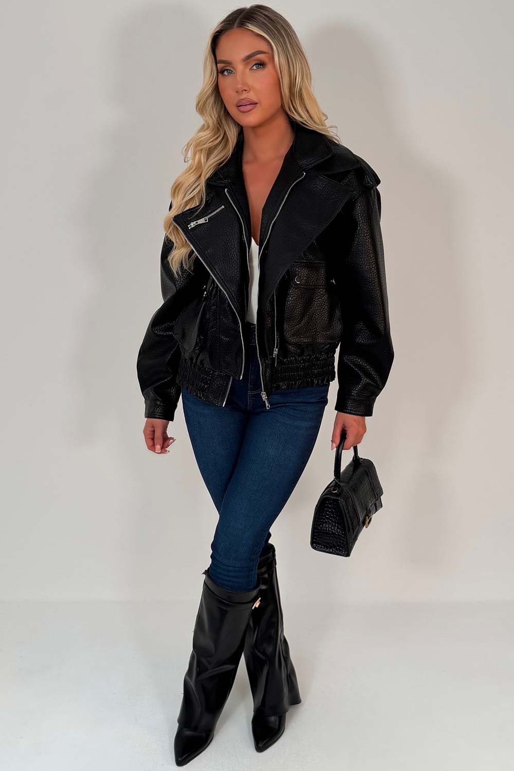 black faux leather bomber jacket zara uk styledup 