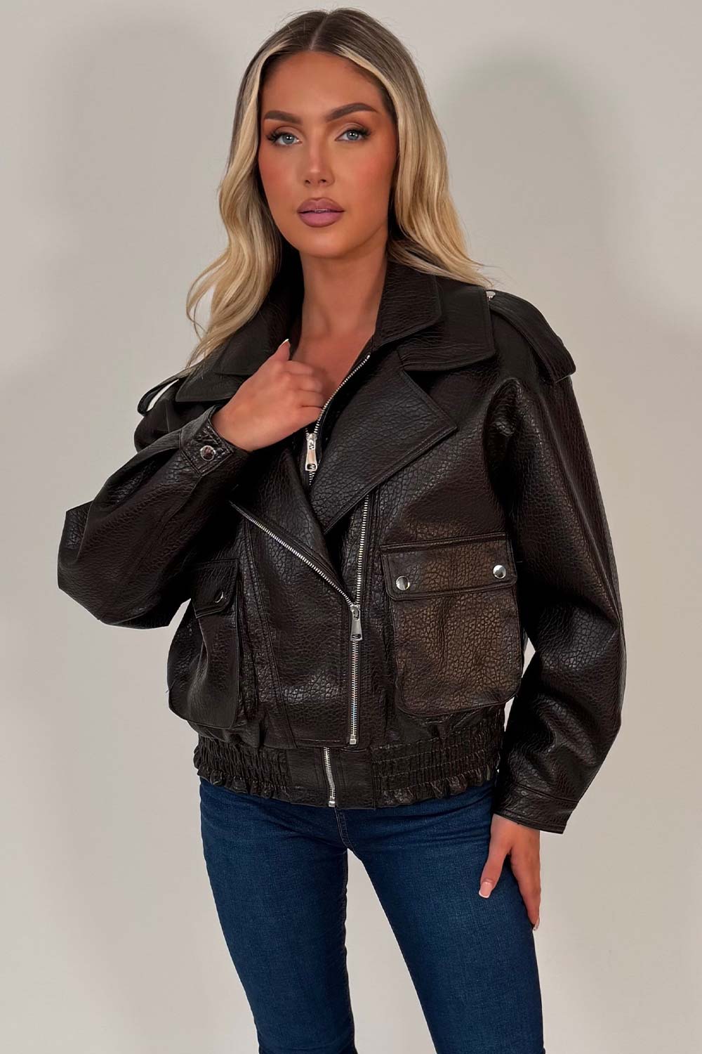 zara faux leather jacket brown styledup uk