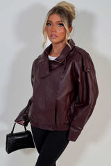 womens zara leather look jacket with stand up collar uk styledup sale