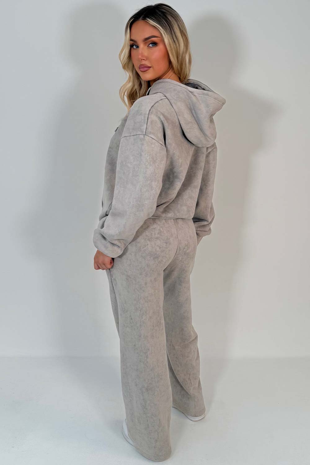 womens acid wash hoodie and joggers lounge set tracksuit with C emblem styledup uk