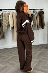 womens wide leg jogger and oversized sweatshirt co ord tracksuit set brown 