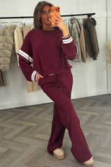 womens wide leg jogger and oversized sweatshirt co ord tracksuit set burgundy 
