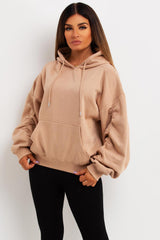 hooded sweathsirt with ruched gathered sleeves womens