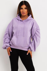 oversized hoodie with ruched gathered sleeves womens uk