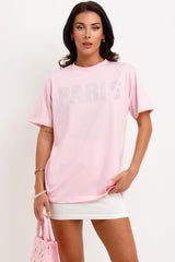 womens t shirt with diamante paris slogan