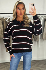 womens stripe knitted rugby jumper top styledup