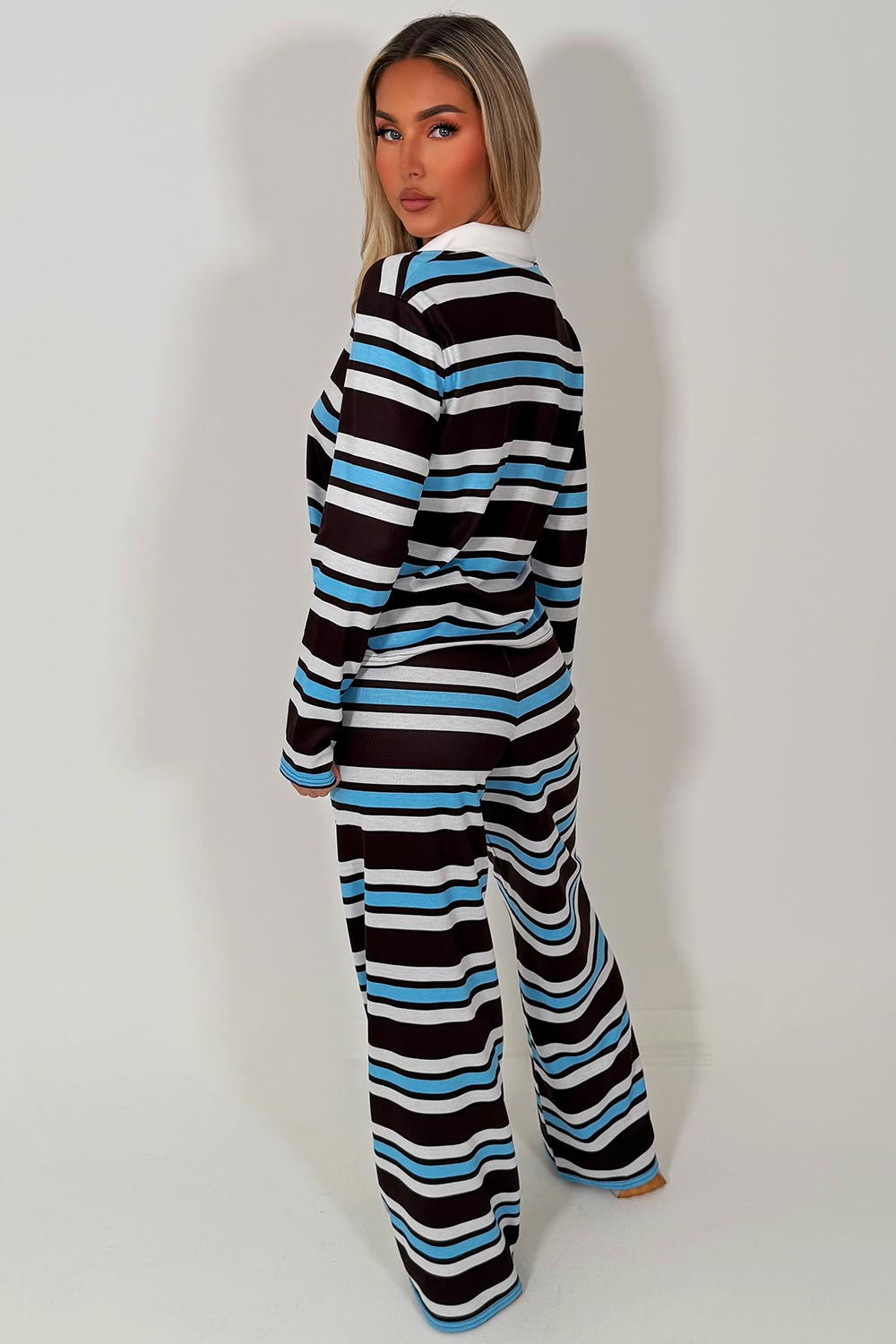 womens striped sweatshirt and joggers loungewear set airport outfit casual everyday work outfits styledup uk sale