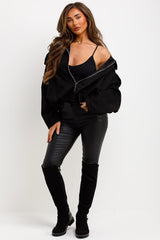 zara suede jacket with long sleeves puffed gathered hem zip up front womens outerwear styledup