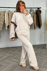 womens beige oversized drop shoulder sweatshirt and wide leg joggers two piece co ord tracksuit really soft premium quality 