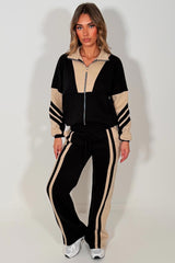 womens contrast stripe zip up sweatshirt and wide leg jogger tracksuit set styledup 