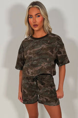 camo t shirt and shorts summer lounge set airport outfit styledup uk