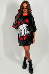 sequin lips oversized t shirt dress christmas party outfit black