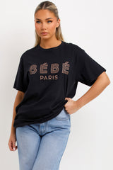 womens black t shirt with babe paris slogan