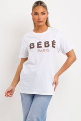 white t shirt with bebe paris slogan