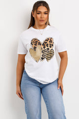 leopard print heart graphic oversized t shirt