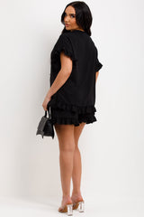 black ruffle frilly shorts and blouse two piece set 