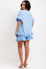 frilly ruffle blouse and shorts co ord set summer holiday clothes womens