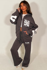 zip up oversized hoodie and wide leg jogger tracksuit new york athletic print womens