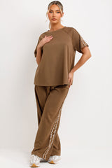 leopard print side stripe wide leg trousers and top co ord set womens loungewear styledup 