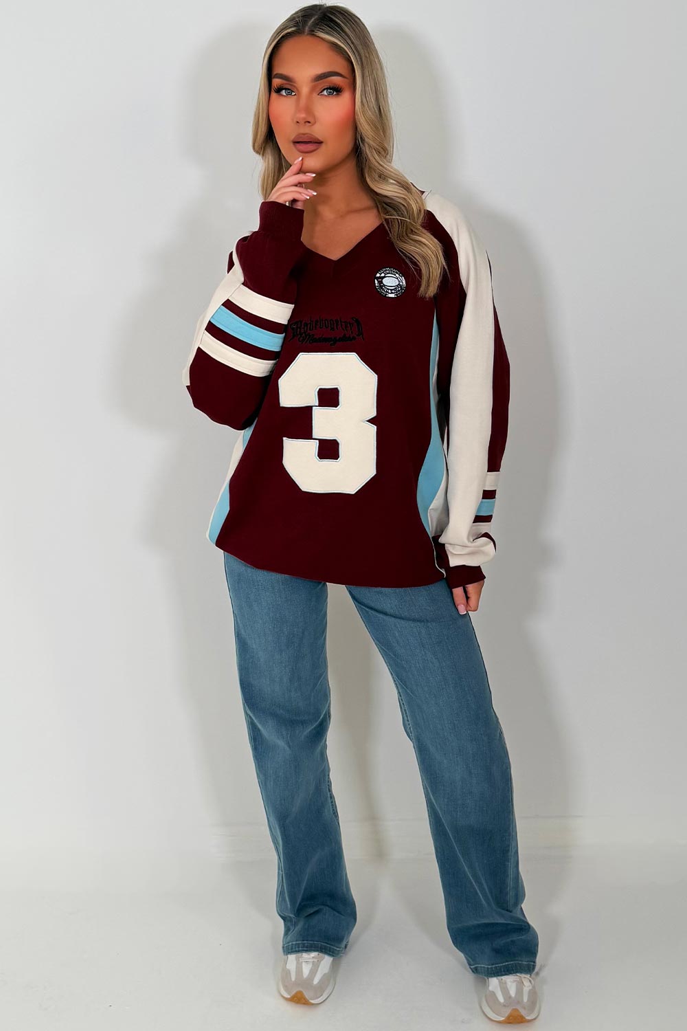womens oversized sweatshirt baseball jumper styledup 