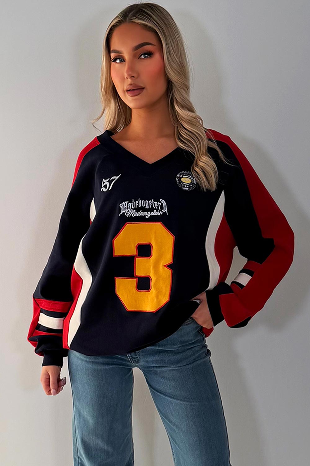 womens oversized sweatshirt with v neck athletic jumper premium quality 