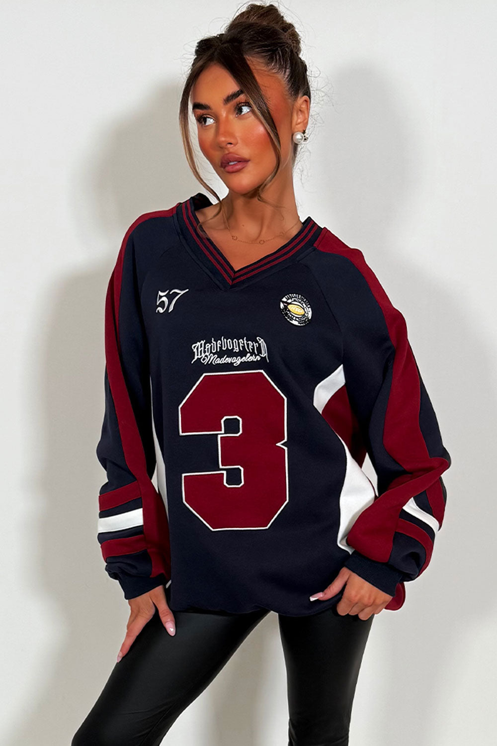 womens oversized sweatshirt with v neck athletic jumper premium quality 