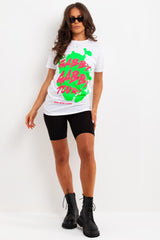 womens festival rave t shirt with neon graphic slogan