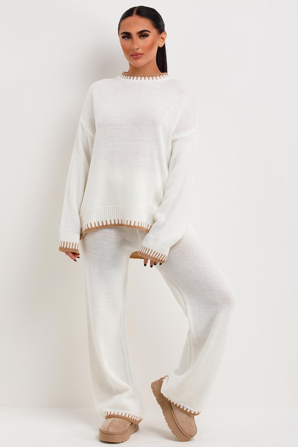 knitted loungewear set with stitching detail