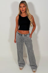 womens baggy wide leg jeans with elastic drawstring waistband zara uk sale styledup 