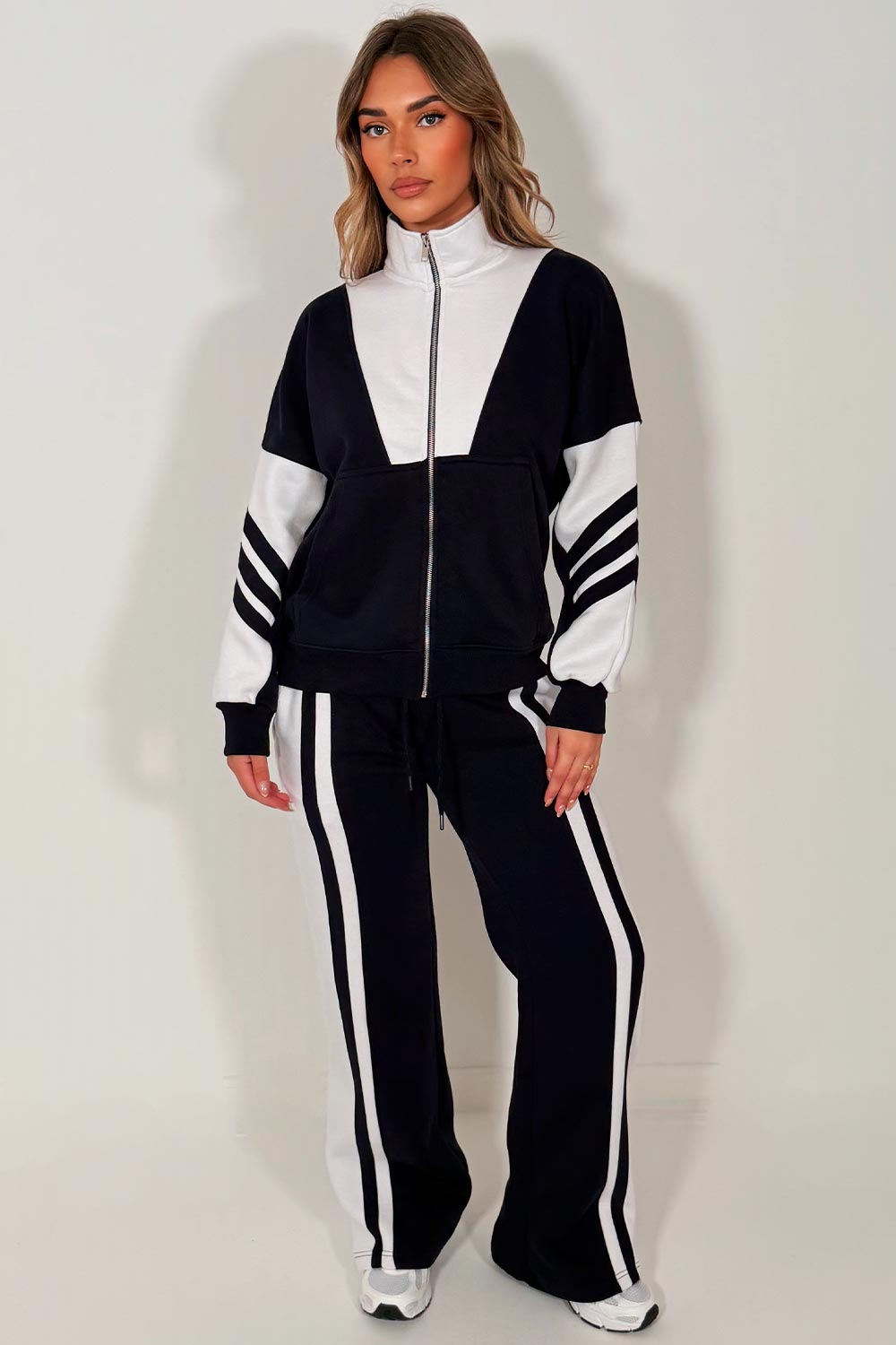 womens zara zip up sweatshirt and wide leg joggers loungewear set uk styledup 