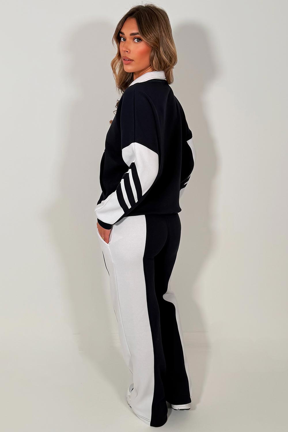 zip up sweatshirt top and wide leg joggers tracksuit for womens styledup airport outfit 