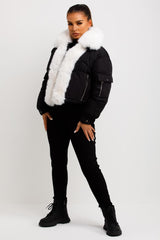 womens white fur trim puffer jacket