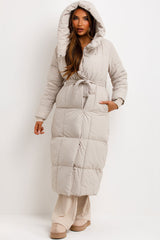 long padded puffer hooded coat womens