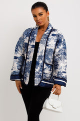 satin quilted fleur toile jungle print blazer jacket womens