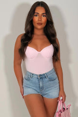 pink cupped corset top with adjustable cami straps styledup