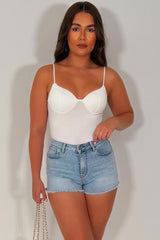 white cupped corset top with adjustable cami straps styledup