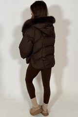 faux fur hood faux fur trim puffer padded jacket with hood womens winter outerwear styledup