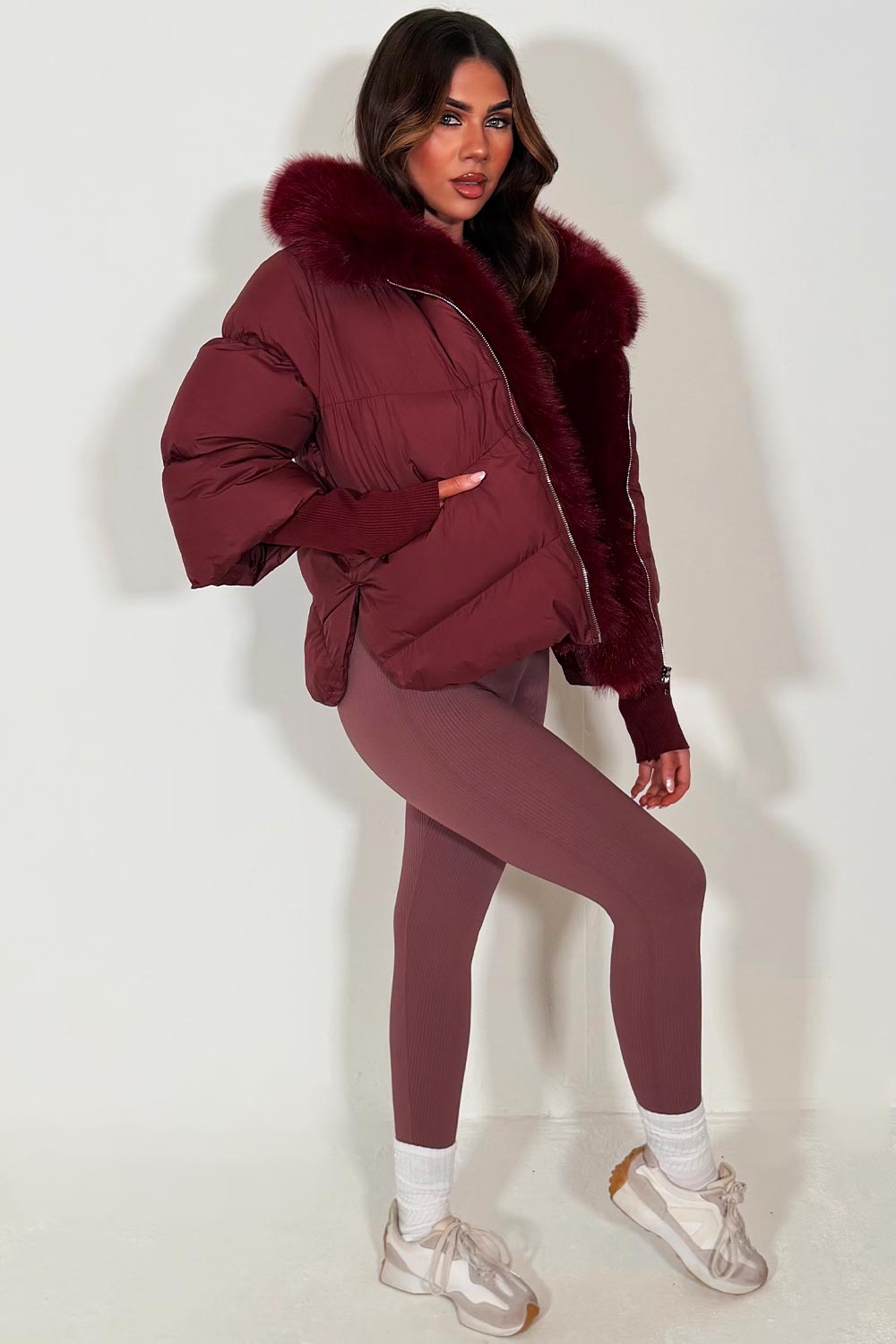 faux fur hood faux fur trim puffer padded jacket with hood womens winter outerwear styledup