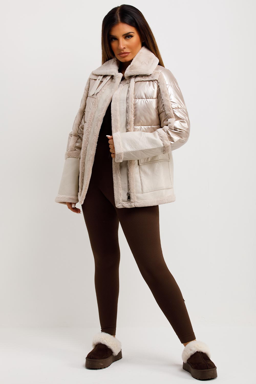 womens fur trim padded puffer jacket sale