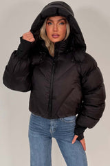 womens puffer padded crop jacket with hood styledup 