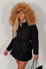 womens black puffer jacket with faux fur hood best winter jacket uk styledup 