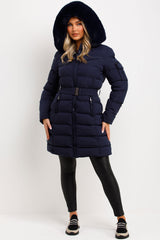 womens fur hood winter coat with belt styledup