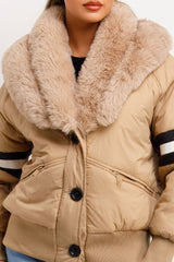 faux fur collar aviator bomber jacket beige