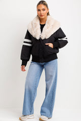 womens aviator jacket with faux fur collar