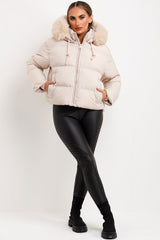 fur hood puffer padded jacket for winter