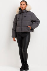 womens padded puffer jacket with big faux fur hood canada goose uk