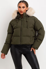 faux fur hood padded puffer jacket for winter