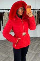 faux fur hood puffer padded winter coat really warm and fitted 