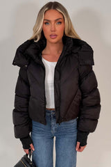 womens puffer padded quilted crop jacket black styledup 