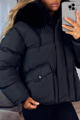 puffer padded winter jacket for womens with faux fur hood styledup uk